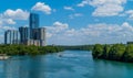 Panoramic view of the Colorado river in Austin seen from the Congress Bridge at daytime