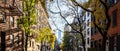 Panoramic view of colorful fall scene on Sullivan Street in the SoHo neighborhood of New York City Royalty Free Stock Photo