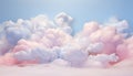 Panoramic view of colorful pink and blue pastel fluffy clouds and sky