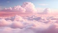 Panoramic view of colorful pink and blue pastel fluffy clouds and sky