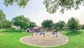 Panoramic view colorful playground near residential neighborhood in Richardson, Texas, USA