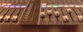 Panoramic view colorful sound mixer control DJ turntable close-up Royalty Free Stock Photo