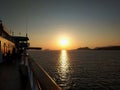 Panoramic view of colorful sunset over the sea. Oia, Santorini, Greece. Royalty Free Stock Photo