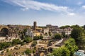 Panoramic view the Colosseum and Roman Forum from Palantine hill, Rome, Italy Royalty Free Stock Photo