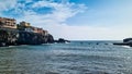 Panoramic view of colourful houses build on steep cliffs in fishermen village of Camara de Lobos on Madeira island Royalty Free Stock Photo