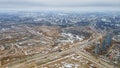 Panoramic view of construction of high-rise resedential buildings. Eye bird view of new resedential district