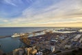 Panoramic view of the container port in Barcelona . Panoramic view of the Port of Barcelona. BARCELONA, SPAIN Royalty Free Stock Photo