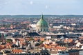 Panoramic view of Copenhagen cityscape with the dome of the Frederik`s Church Frederiks Kirke, also known as the Marble Church Royalty Free Stock Photo