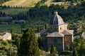 Panoramic view from Cortona, Italy, at summer. Santa Maria delle Grazie al Calcinaio Royalty Free Stock Photo