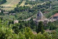 Panoramic view from Cortona, Italy, at summer. Santa Maria delle Grazie al Calcinaio Royalty Free Stock Photo