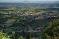 Panoramic view from Cortona, Italy, at summer. Santa Maria delle Grazie al Calcinaio Royalty Free Stock Photo