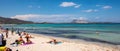 Panoramic view of Costa Smeralda coast of Tyrrhenian Sea and Isola Tavolara island seen from cala dÃ¢â¬â¢Ambra beach in San Teodoro Royalty Free Stock Photo