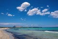 Panoramic view of Costa Smeralda coast of Tyrrhenian Sea and Isola Tavolara island seen from cala dÃ¢â¬â¢Ambra beach in San Teodoro Royalty Free Stock Photo