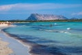 Panoramic view of Costa Smeralda coast of Tyrrhenian Sea and Isola Tavolara island seen from cala dÃ¢â¬â¢Ambra beach in San Teodoro Royalty Free Stock Photo