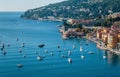 Panoramic view of Cote d`Azur near the town of Villefranche-sur- Royalty Free Stock Photo