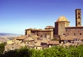 Panoramic view of the countryside and the picturesque town of Volterra, Tuscany, Italy Royalty Free Stock Photo