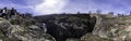 Panoramic view of the course of the creek Canencia when passing the Bridge of the Congosto, medieval bridge of Lozoya, Madrid, Sp