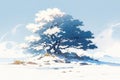 A panoramic view of the covered with frost trees in the snowdrifts. Magical winter forest. Natural landscape with beautiful sky Royalty Free Stock Photo