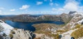 Panoramic view of Cradle mountain and Dove lake view from Marions lookout in Tasmania state of Australia.