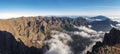 Panoramic view on crater Caldera de Taburiente from viepoint at top of Roque de los Muchachos mountain on the island La