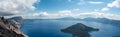 Panoramic view of Crater Lake and Wizard Island in Oregon Royalty Free Stock Photo