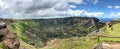 Panoramic view of the crater of Rano Kau volcano on Easter Island, Chile Royalty Free Stock Photo