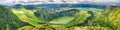 Panoramic view of Crater Sete Cidades from Pico da Cruz at Sao Miguel, Azores Royalty Free Stock Photo