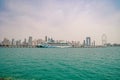 Panoramic view of the cruise ships and skyscrapers at the dubai Royalty Free Stock Photo