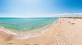 Panoramic view of the crystal clear azure sea and white sandy beach. beautiful travel landscape, hot sun, dream tropical nature