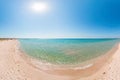 Panoramic view of the crystal clear azure sea and white sandy beach. beautiful travel landscape, hot sun, dream tropical nature Royalty Free Stock Photo