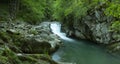 Panoramic view of Cubo Waterfall located inside the lush Irati jungle in Navarra Royalty Free Stock Photo