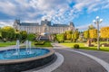 Panoramic view of Cultural Palace and central square in Iasi city, Moldavia Romania Royalty Free Stock Photo