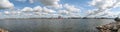 Panoramic view of the Curonian Lagoon of the Baltic Sea near the port of Klaipeda Royalty Free Stock Photo