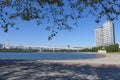 Panoramic view at Daiba beach,rainbow bridge at Japan Royalty Free Stock Photo