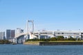 Panoramic view at Daiba beach,rainbow bridge at Japan Royalty Free Stock Photo