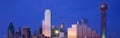 Panoramic View of Dallas, TX skyline at night with Reunion Tower