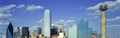 Panoramic View of Dallas, TX skyline at sunset with Reunion Tower