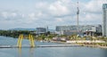 panoramic view of Danube river and Donau City in Vienna Royalty Free Stock Photo