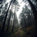 Panoramic view of dark forest Royalty Free Stock Photo