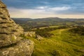 A panoramic view of Dartmoor National Park from Watern Tor, the green landscape leads into the distance Royalty Free Stock Photo