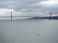 Panoramic view of 25 de Abril Bridge, Lisbon Portugal Royalty Free Stock Photo