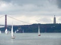 Panoramic view of 25 de Abril Bridge, Lisbon Portugal Royalty Free Stock Photo