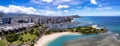 Panoramic view of the densest parts of Honolulu and Ala Moana Beach Park