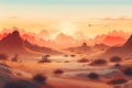 panoramic view of a desert landscape at dawn. Generative AI