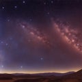 Panoramic view of desert starry night sky, Milky Way and other celestial bodies, illustration Royalty Free Stock Photo