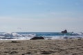 Panoramic view of deserted beach along the rugged coastline of Big Sur along famous Highway 1, Monterey county, California, USA, Royalty Free Stock Photo