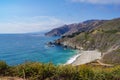 Panoramic view of deserted beach along the rugged coastline of Big Sur with Santa Lucia Mountains along famous Highway 1, Monterey Royalty Free Stock Photo