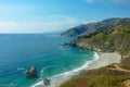 Panoramic view of deserted beach along the rugged coastline of Big Sur with Santa Lucia Mountains along famous Highway 1, Monterey Royalty Free Stock Photo