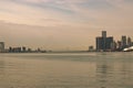 Panoramic view of the Detroit Windsor skyline with the Ambassador Bridge connecting the United States with Canada Royalty Free Stock Photo