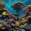 A panoramic view of a diverse coral reef ecosystem, teeming with marine life and vibrant colors3 Royalty Free Stock Photo